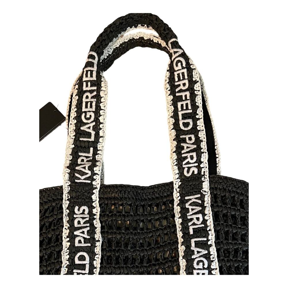 Karl Lagerfeld Tote Bag Large Black Antibes Straw Laptop Purse 12 x 13 x 5 NWT - Picture 2 of 7